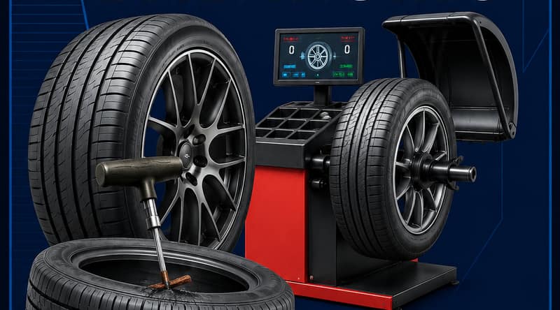 ERMAK Tires service poster for tire repair, rotation and balancing.